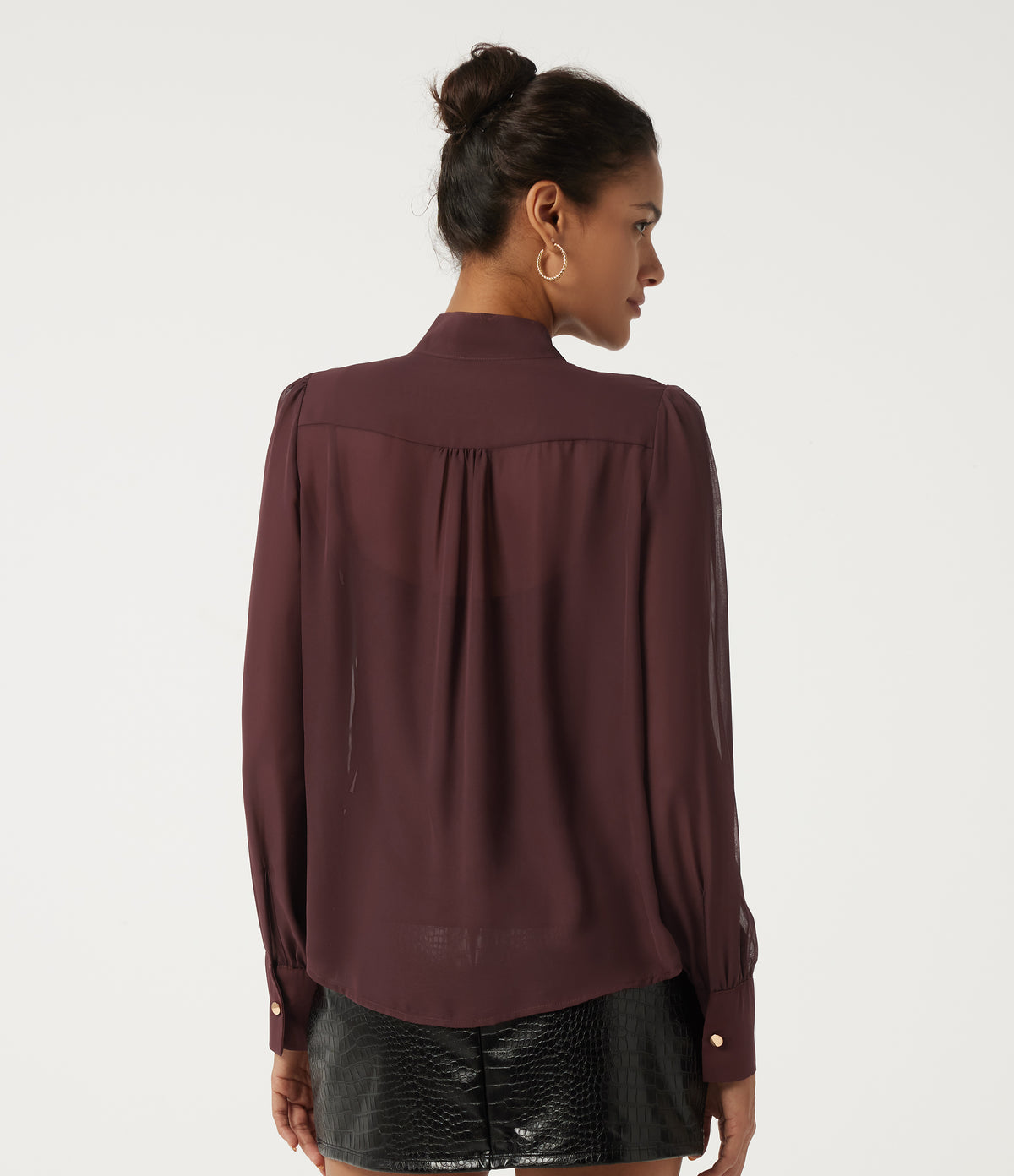 Long Sleeve Tie Front 2-Piece Party Blouse — Windsor Wine — view 2
