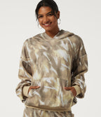Hooded Long Sleeve Casual Sports Sweatshirt with Pockets — Oatmilk Marble — view 4