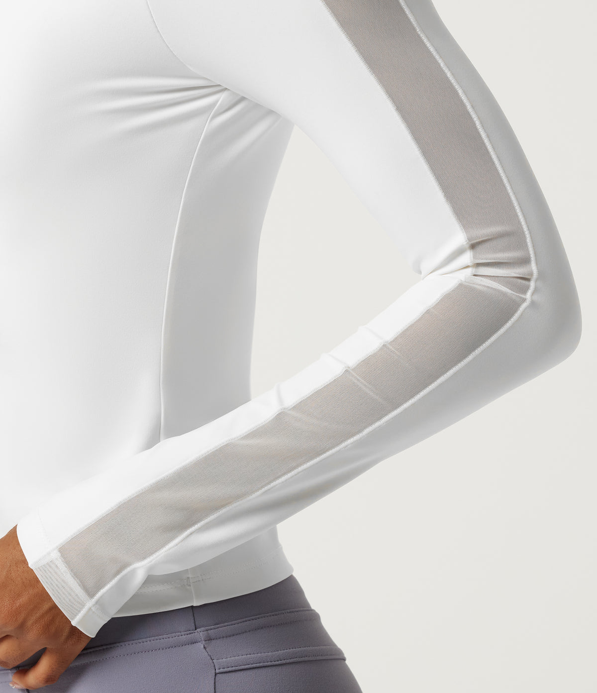 Boat Neck Long Sleeve Yoga Sports Top with Built-in Bra — White — view 6