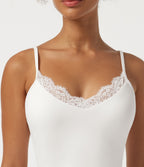 V Neck Contrast Lace Built-in Bra Yoga Sports Bra — White — view 7