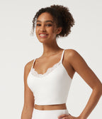 V Neck Contrast Lace Built-in Bra Yoga Sports Bra — White — view 3
