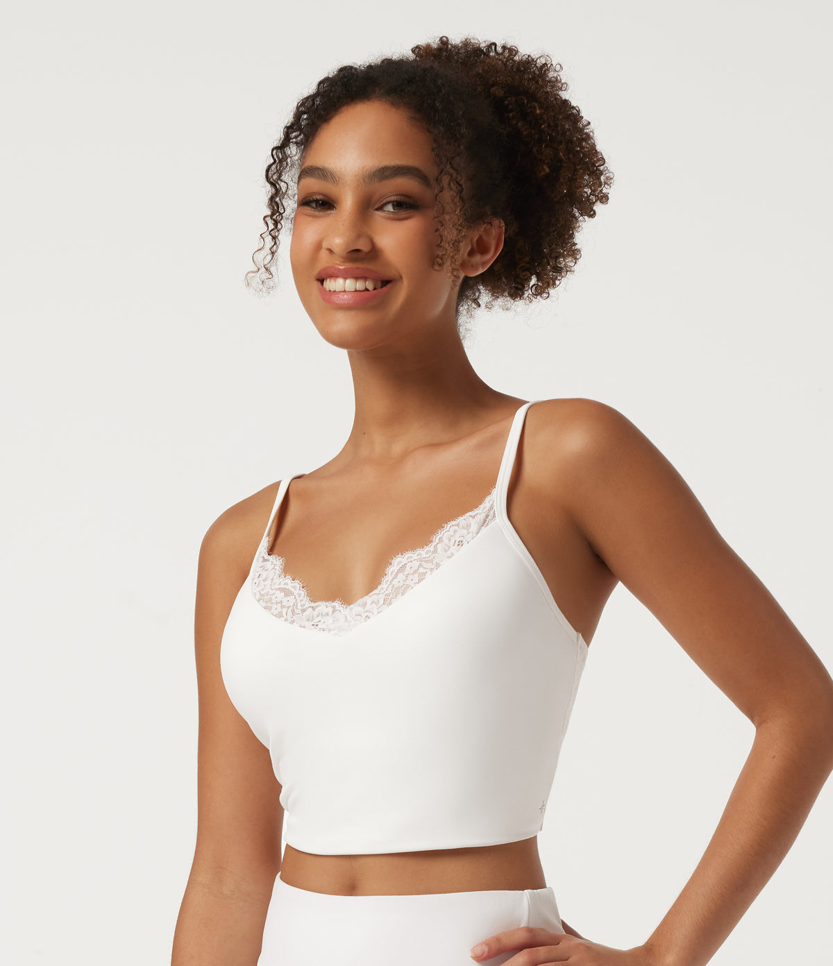 V Neck Contrast Lace Built-in Bra Yoga Sports Bra — White — view 3