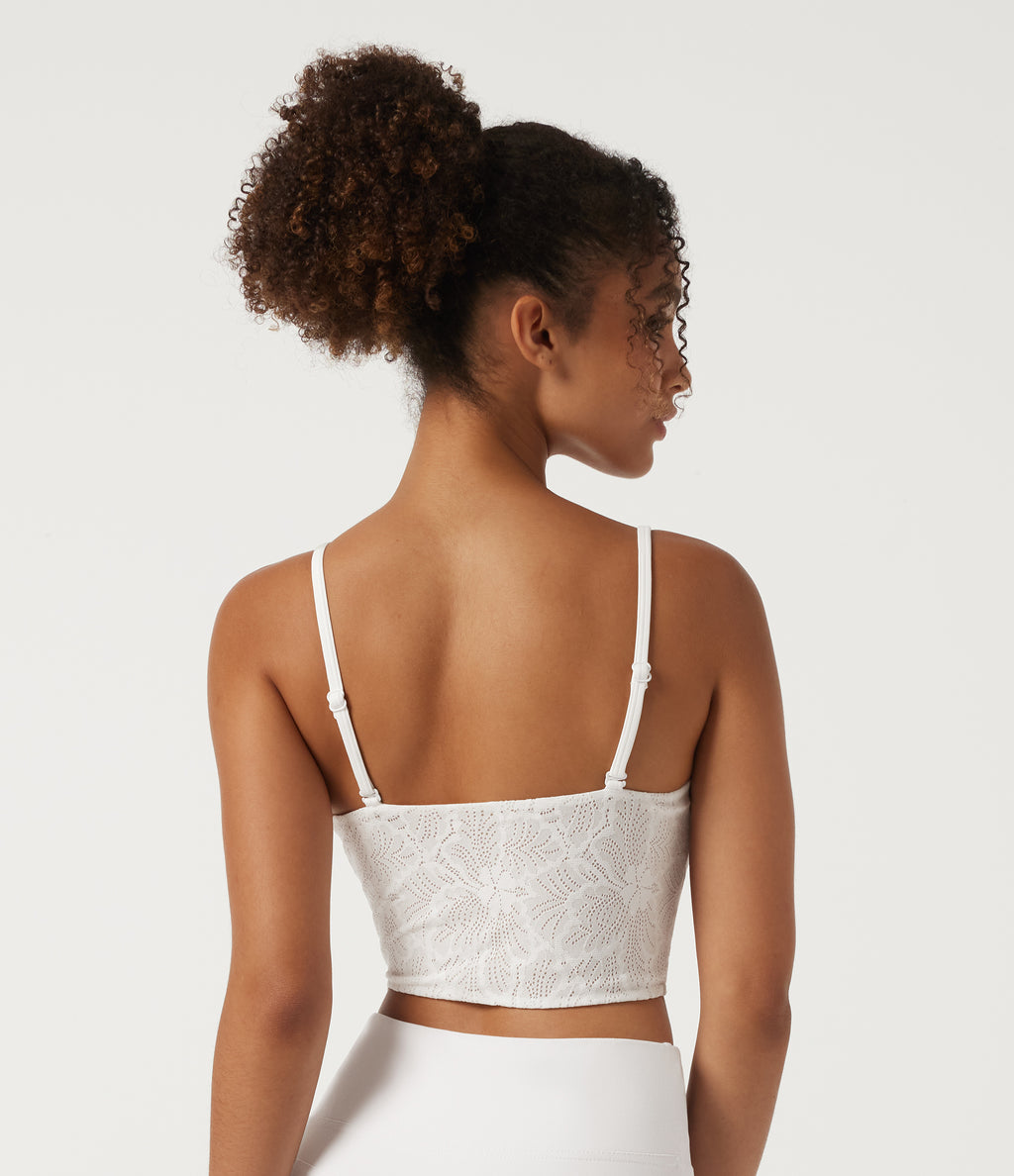 V Neck Contrast Lace Built-in Bra Yoga Sports Bra — White — view 5