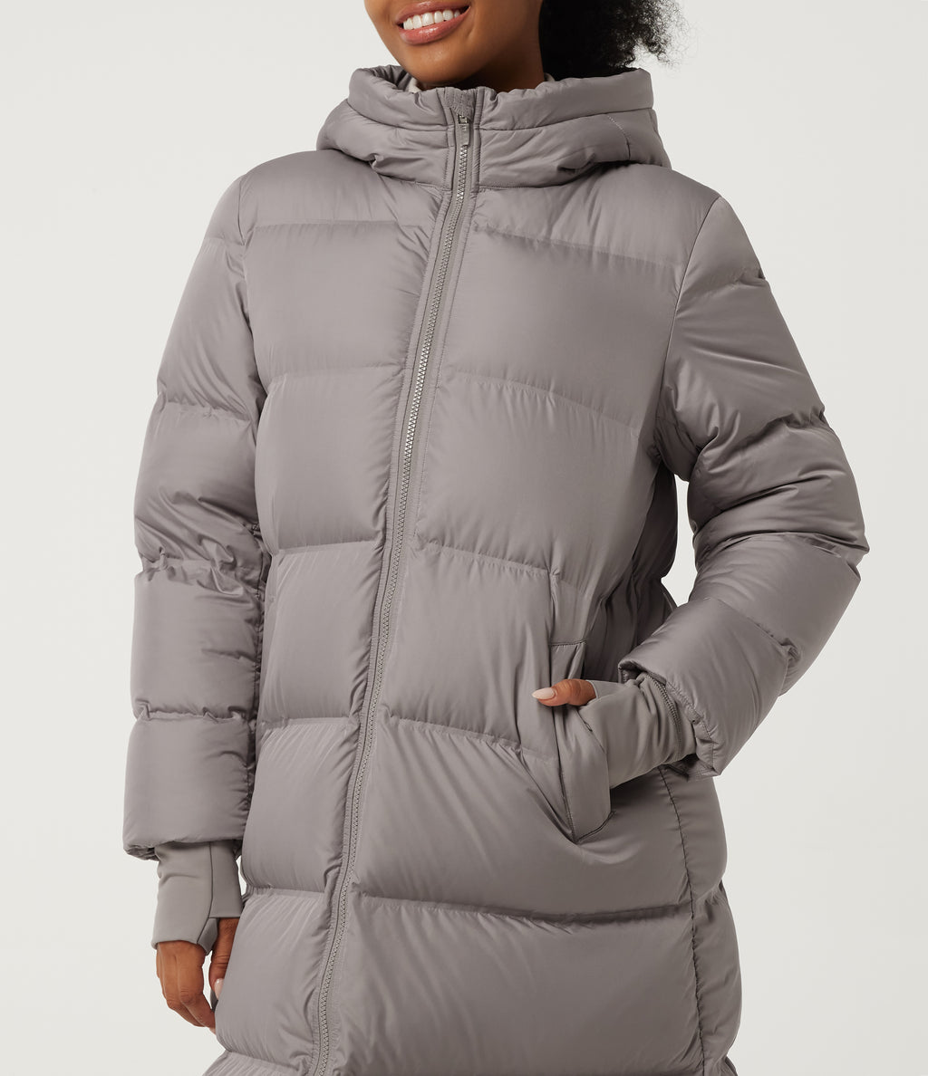 Stand Collar Long Sleeve Puffer Casual Down Jacket with Removable Hood and Pockets — Gull — view 4