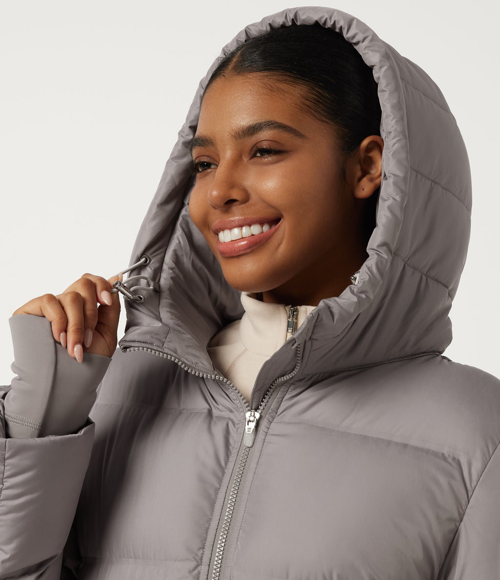 Stand Collar Long Sleeve Puffer Casual Down Jacket with Removable Hood and Pockets — Gull — view 6