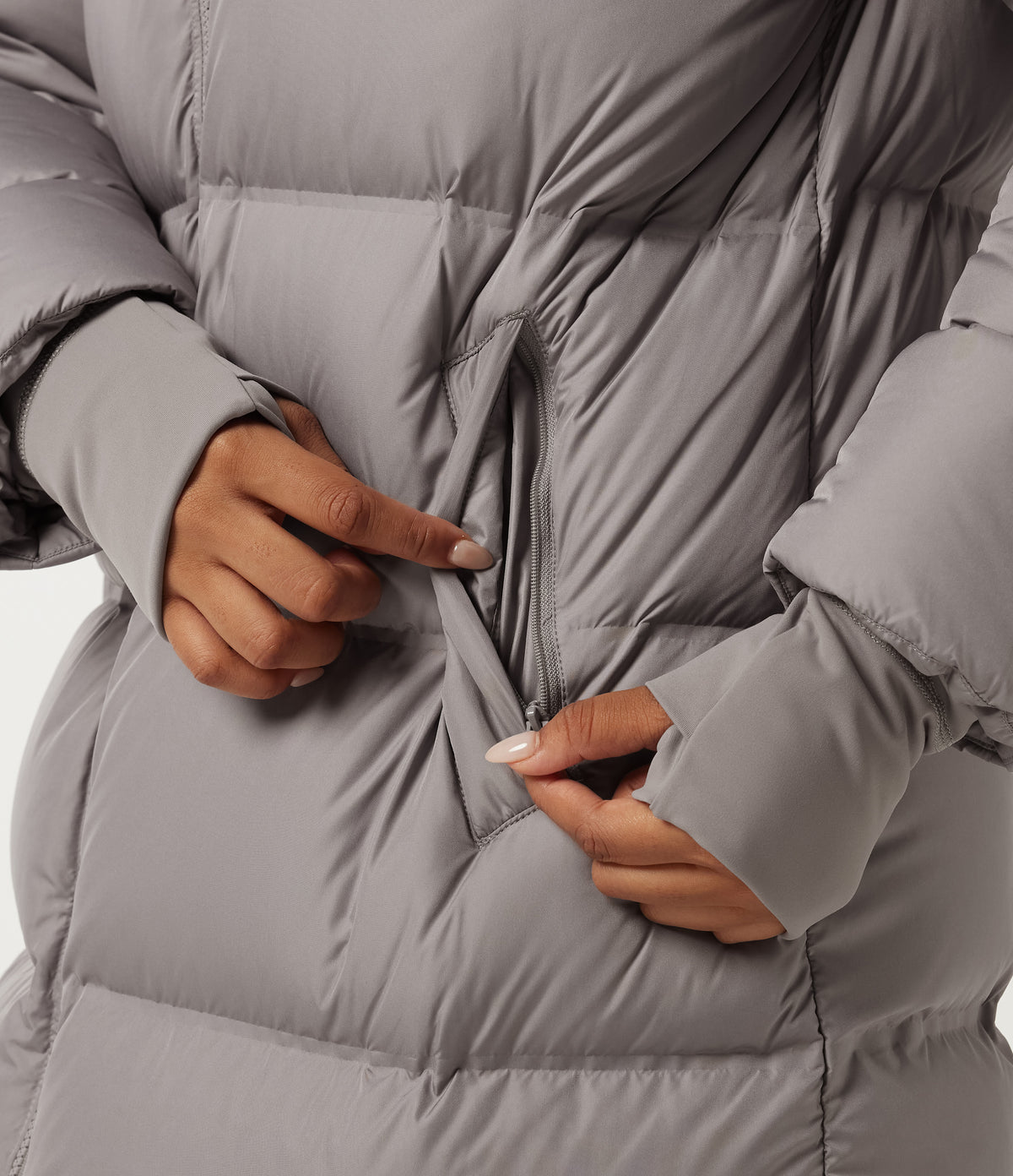 Stand Collar Long Sleeve Puffer Casual Down Jacket with Removable Hood and Pockets — Gull — view 8