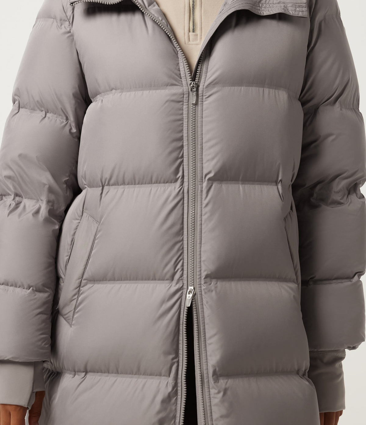 Stand Collar Long Sleeve Puffer Casual Down Jacket with Removable Hood and Pockets — Gull — view 5