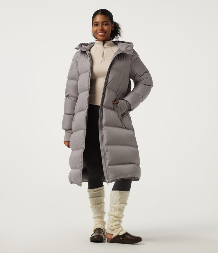 Stand Collar Long Sleeve Puffer Casual Down Jacket with Removable Hood and Pockets — Gull — view 1