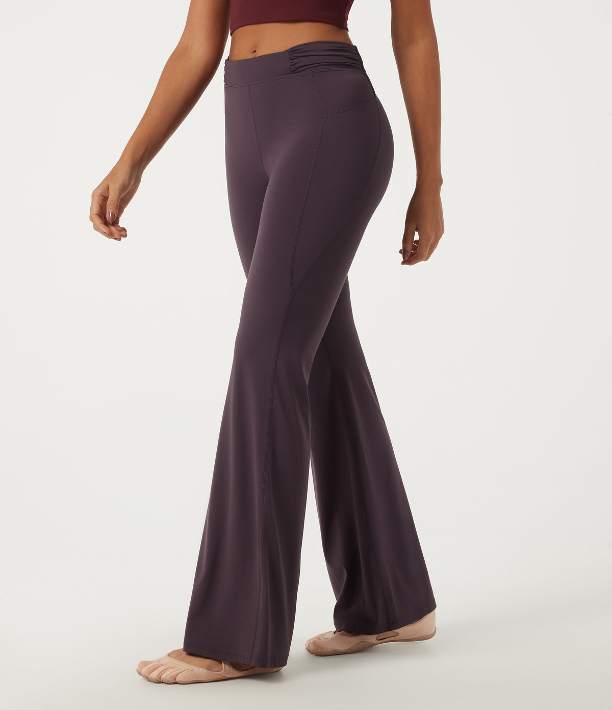 Mid Rise Flare Ruched Yoga Leggings — Dusky Evening purple — view 1