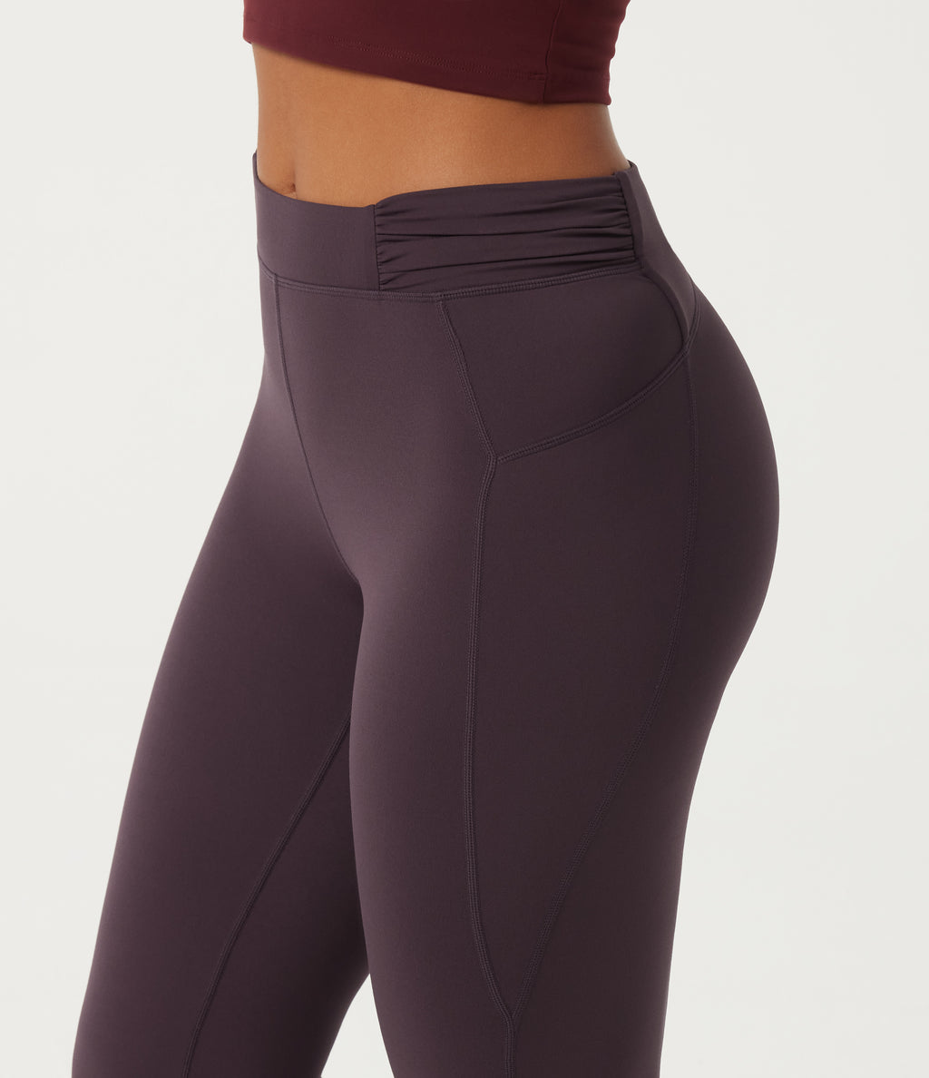 Mid Rise Flare Ruched Yoga Leggings — Dusky Evening purple — view 4