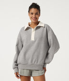 Shirt Collar Drop Shoulder Long Sleeve Casual Sweatshirt — Fog Gray — view 1
