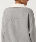 Shirt Collar Drop Shoulder Long Sleeve Casual Sweatshirt — Fog Gray — view 6