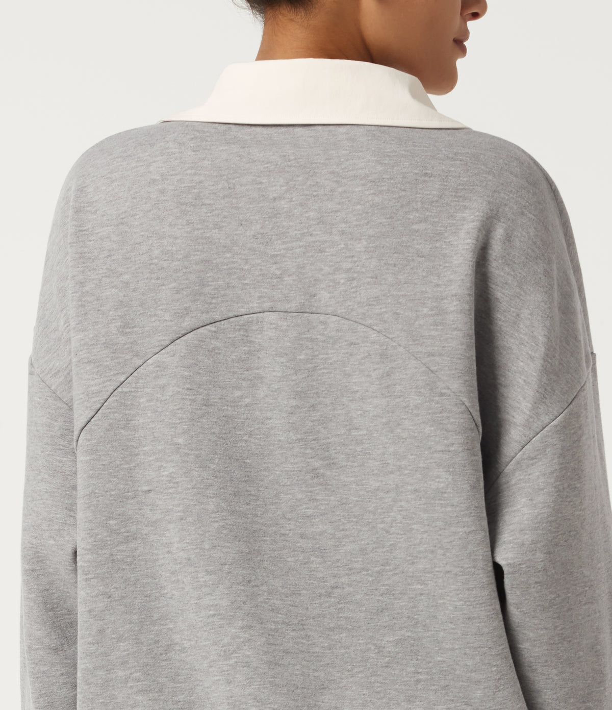 Shirt Collar Drop Shoulder Long Sleeve Casual Sweatshirt — Fog Gray — view 6