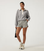 Shirt Collar Drop Shoulder Long Sleeve Casual Sweatshirt — Fog Gray — view 7