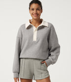 Shirt Collar Drop Shoulder Long Sleeve Casual Sweatshirt — Fog Gray — view 4