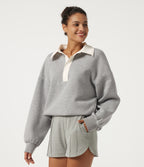 Shirt Collar Drop Shoulder Long Sleeve Casual Sweatshirt — Fog Gray — view 3
