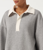 Shirt Collar Drop Shoulder Long Sleeve Casual Sweatshirt — Fog Gray — view 5