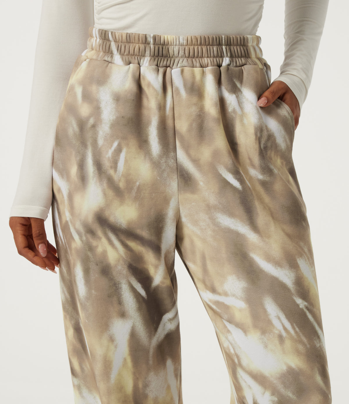 High Waisted Casual Sweatpants with Pockets — Oatmilk Marble — view 4
