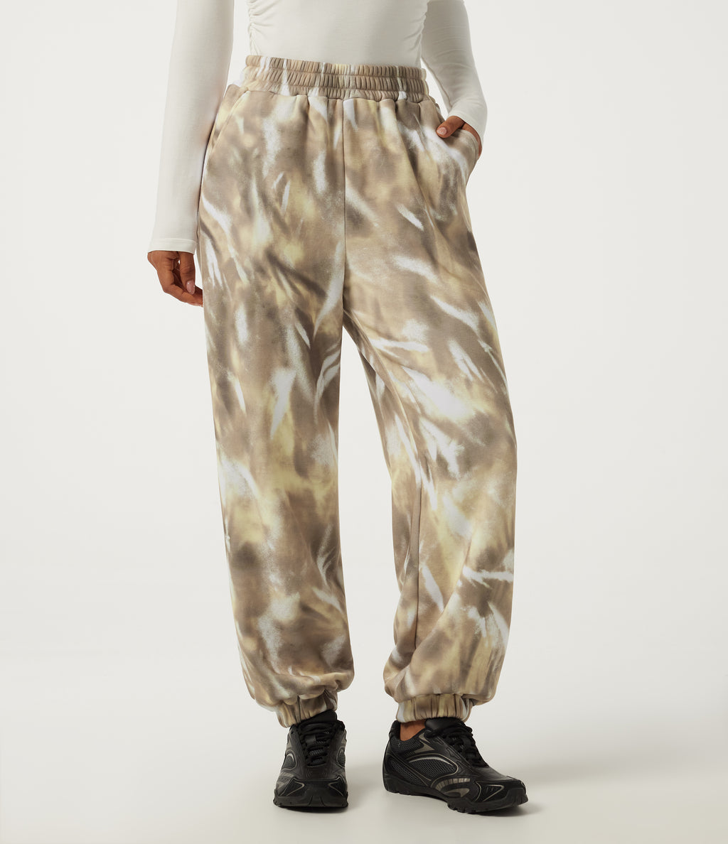 High Waisted Casual Sweatpants with Pockets — Oatmilk Marble — view 3
