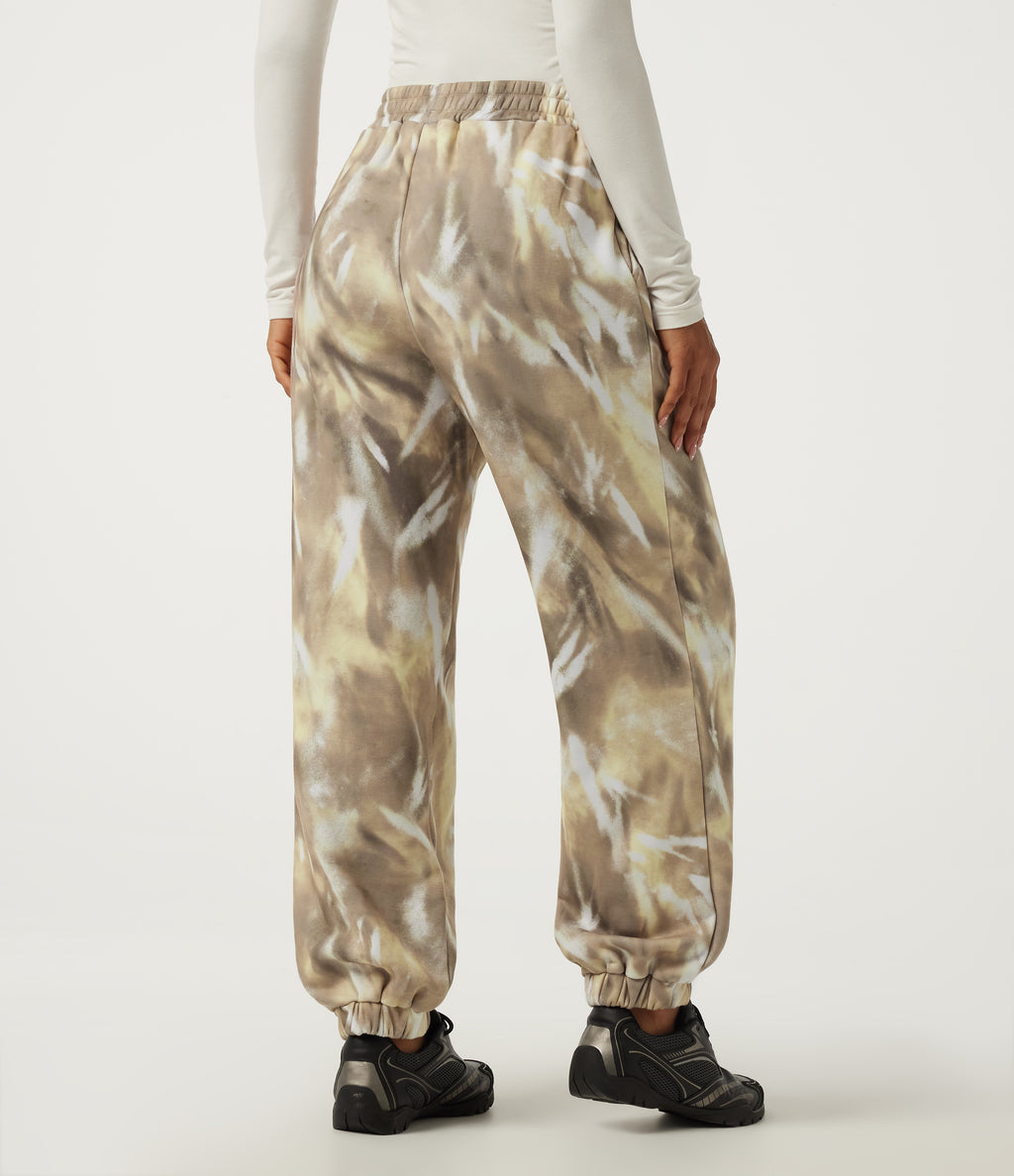 High Waisted Casual Sweatpants with Pockets — Oatmilk Marble — view 2