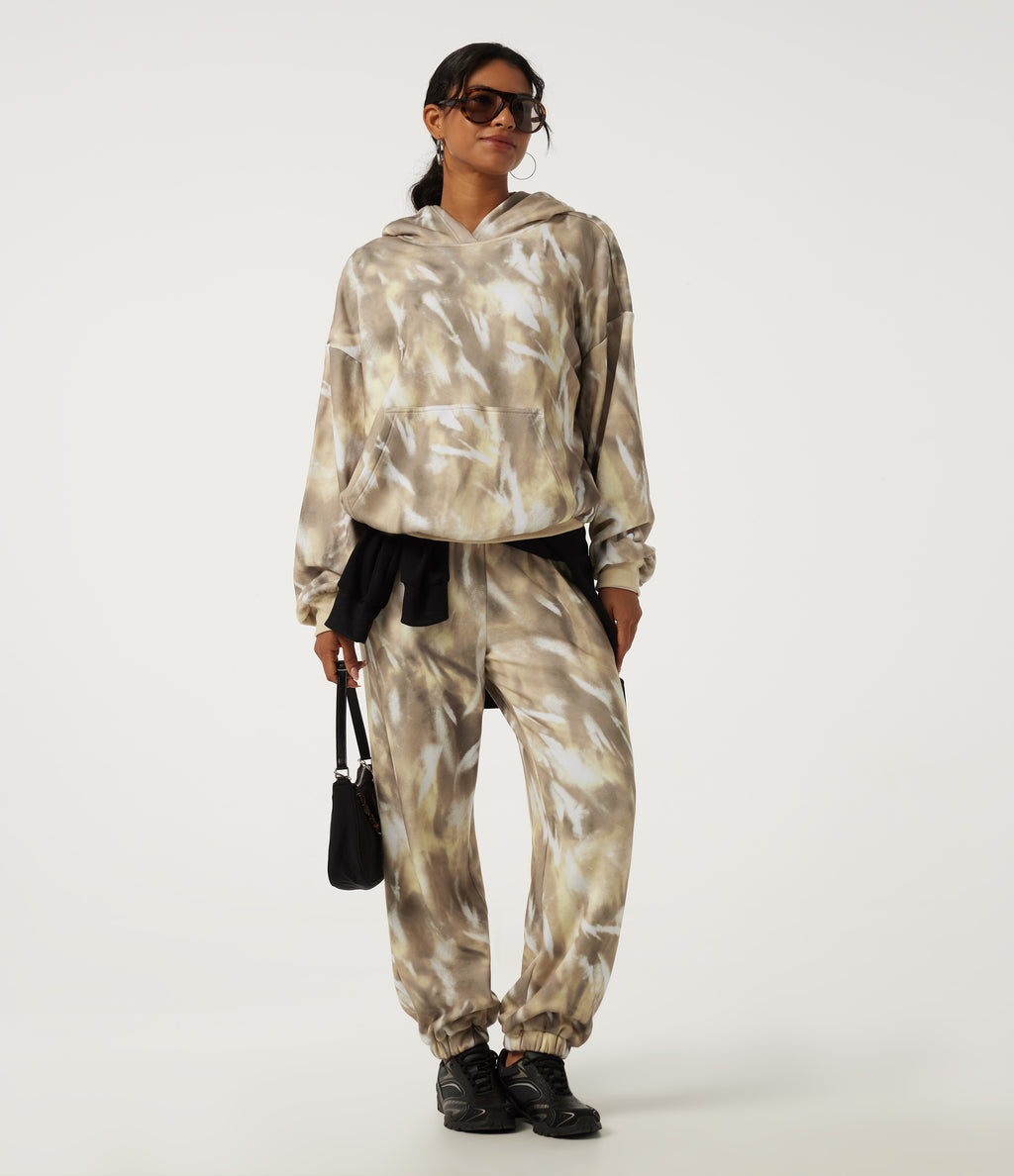 High Waisted Casual Sweatpants with Pockets — Oatmilk Marble — view 7