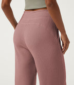 High Waisted Drawstring Flare Waffle Casual Trousers with Pockets — Wild Salmon — view 5