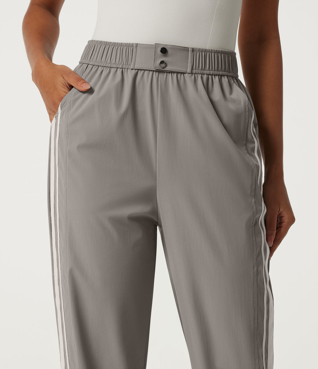High Waisted Side Stripe Casual Joggers with Pockets — Limestone — view 4