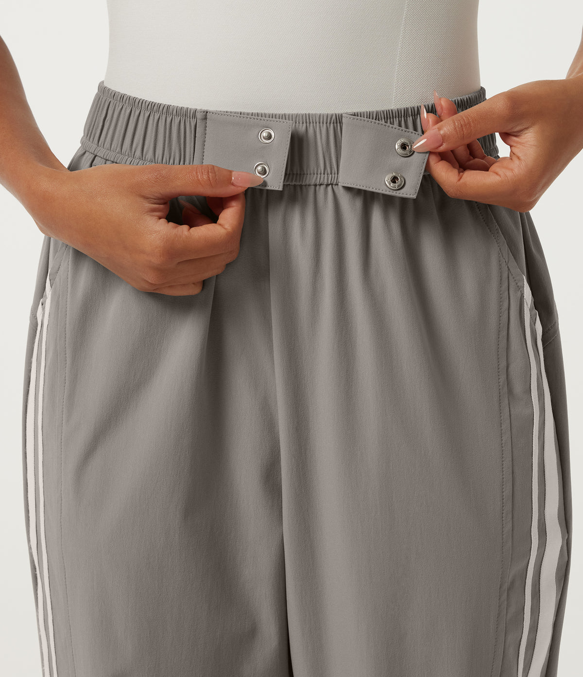 High Waisted Side Stripe Casual Joggers with Pockets — Limestone — view 6
