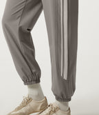 High Waisted Side Stripe Casual Joggers with Pockets — Limestone — view 7