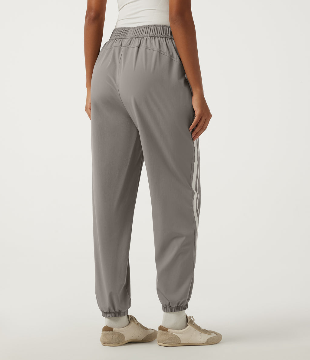 High Waisted Side Stripe Casual Joggers with Pockets — Limestone — view 2
