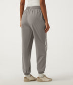 High Waisted Side Stripe Casual Joggers with Pockets — Limestone — view 2