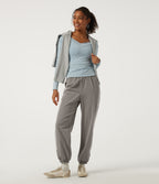 High Waisted Side Stripe Casual Joggers with Pockets — Limestone — view 8