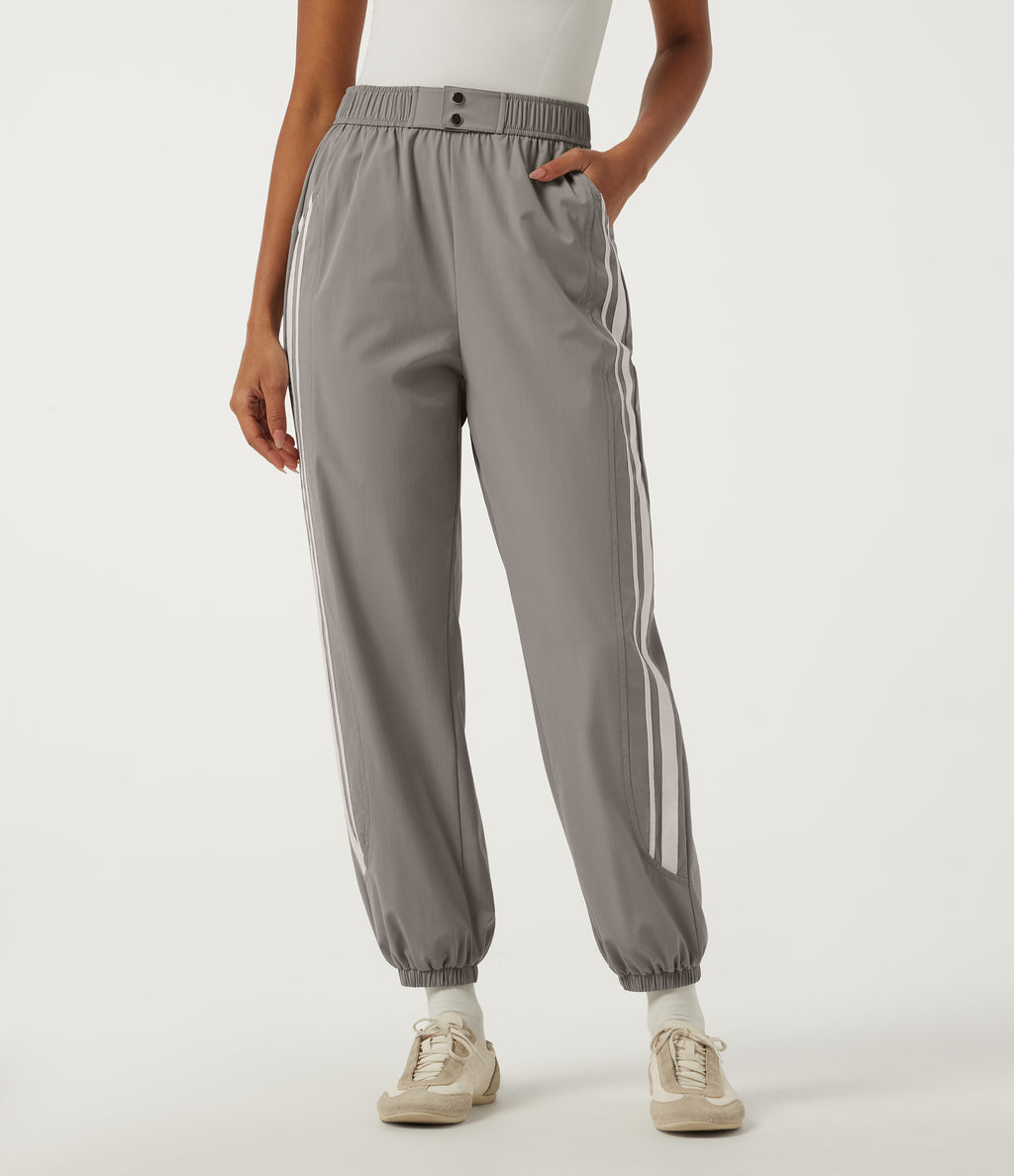 High Waisted Side Stripe Casual Joggers with Pockets — Limestone — view 3