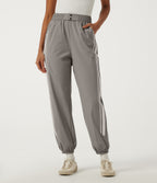 High Waisted Side Stripe Casual Joggers with Pockets — Limestone — view 3