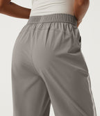 High Waisted Side Stripe Casual Joggers with Pockets — Limestone — view 5