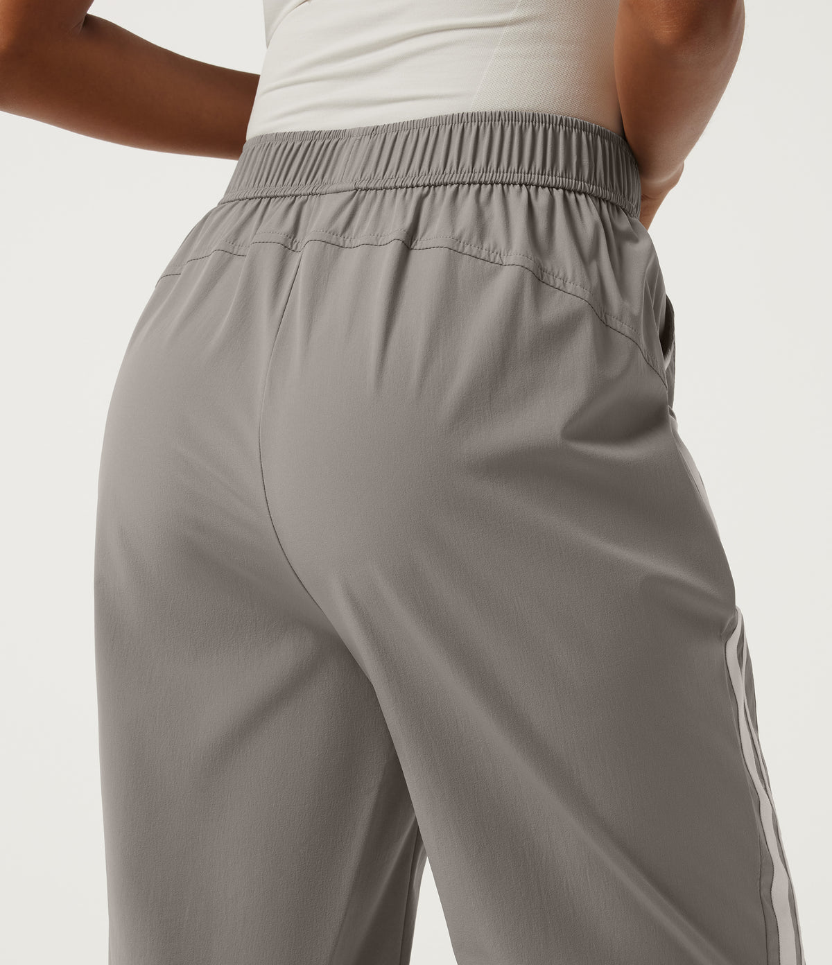 High Waisted Side Stripe Casual Joggers with Pockets — Limestone — view 5
