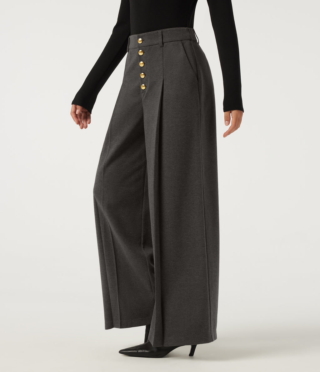High Waisted Baggy Work Trousers with Pockets — Smoked Stone — view 3