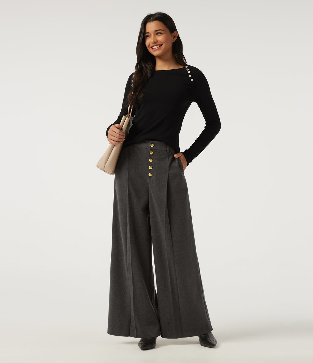 High Waisted Baggy Work Trousers with Pockets — Smoked Stone — view 6