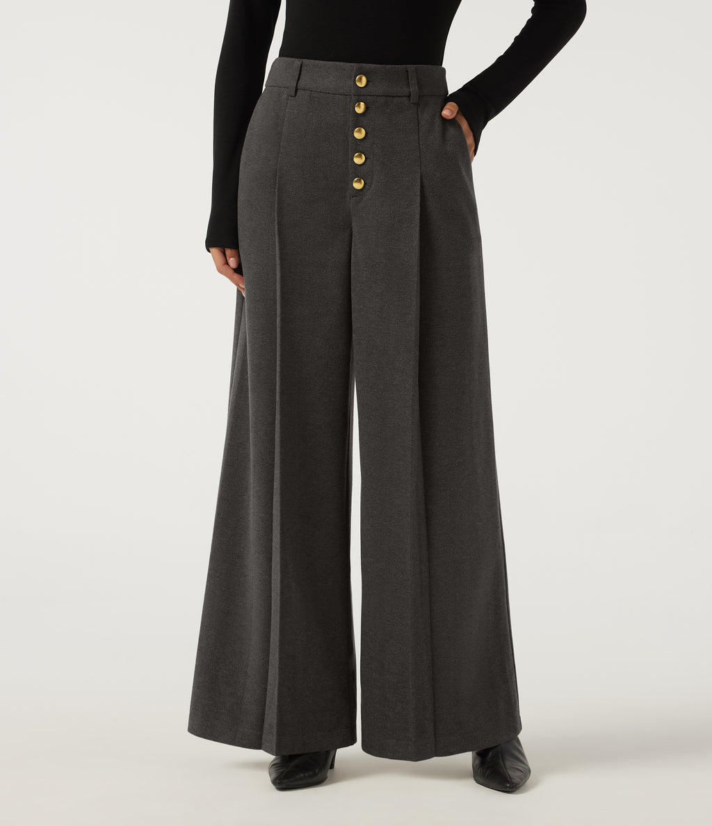 High Waisted Baggy Work Trousers with Pockets — Smoked Stone — view 1