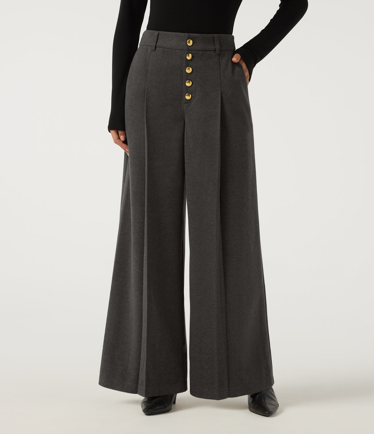 High Waisted Baggy Work Trousers with Pockets — Smoked Stone — view 1