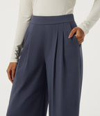 High Waisted Wide Leg Yoga Trousers with Pockets — Always in a Mood - Dark Blue — view 5