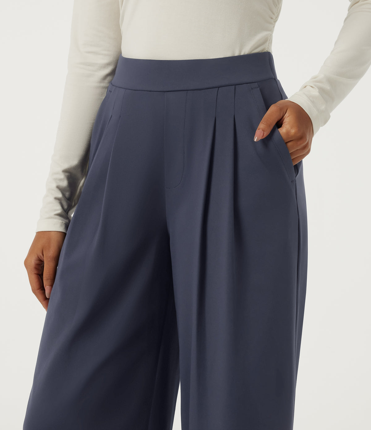 High Waisted Wide Leg Yoga Trousers with Pockets — Always in a Mood - Dark Blue — view 5