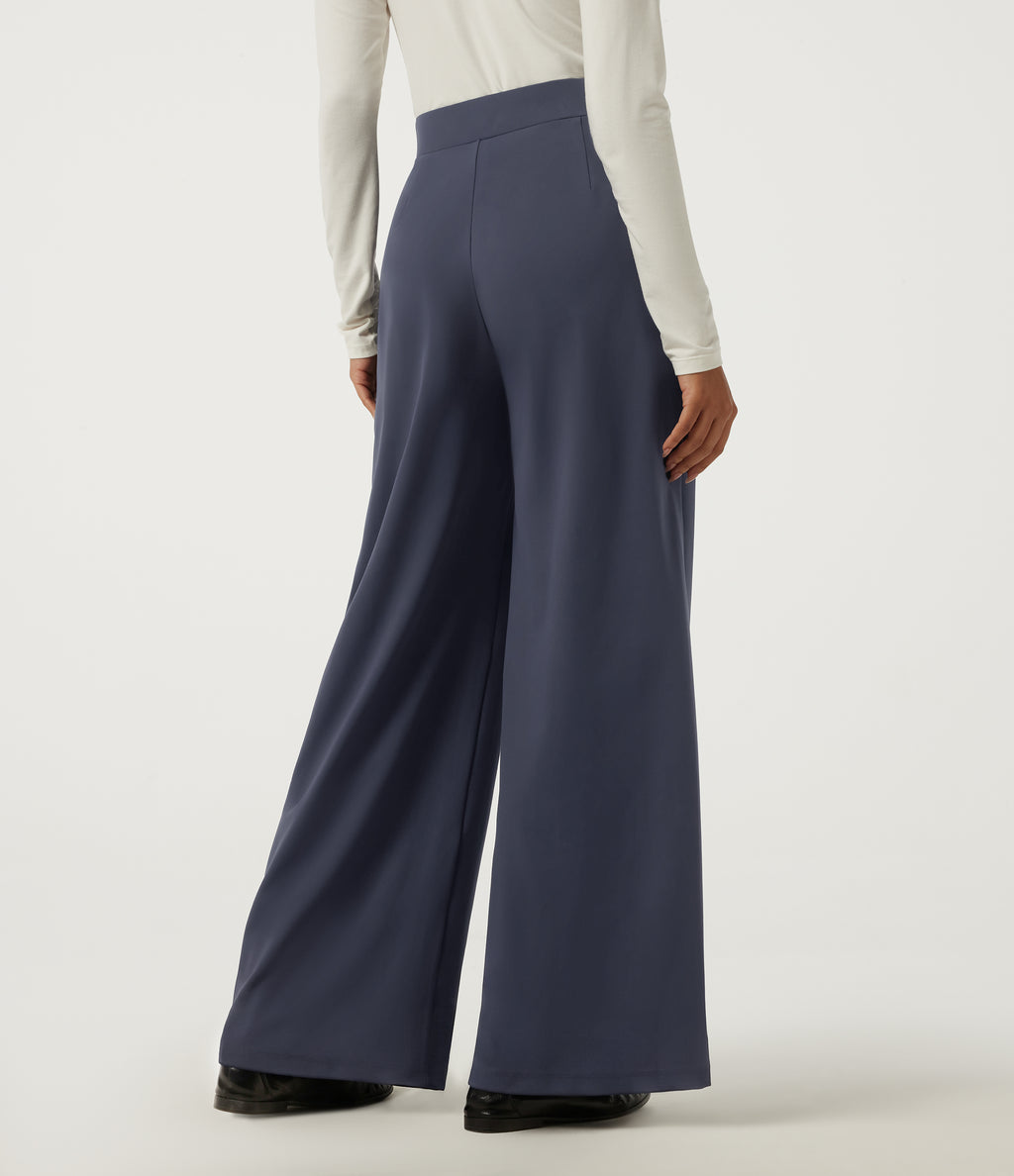 High Waisted Wide Leg Yoga Trousers with Pockets — Always in a Mood - Dark Blue — view 2