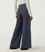 High Waisted Wide Leg Yoga Trousers with Pockets — Always in a Mood - Dark Blue — view 2