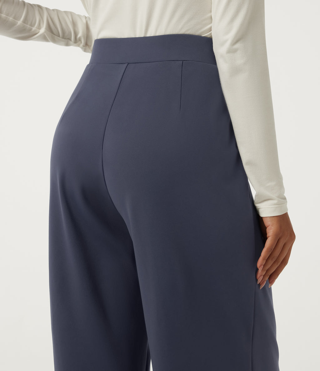 High Waisted Wide Leg Yoga Trousers with Pockets — Always in a Mood - Dark Blue — view 4
