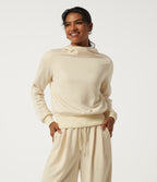 Hooded Long Sleeve Contrast Lace Casual Sweatshirt with Pockets — Antique White — view 3