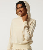 Hooded Long Sleeve Contrast Lace Casual Sweatshirt with Pockets — Antique White — view 4