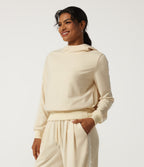 Hooded Long Sleeve Contrast Lace Casual Sweatshirt with Pockets — Antique White — view 1
