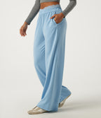 Mid Rise Straight Leg Contrast Lace Casual Sweatpants with Pockets — Airy Blue — view 1