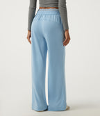 Mid Rise Straight Leg Contrast Lace Casual Sweatpants with Pockets — Airy Blue — view 2